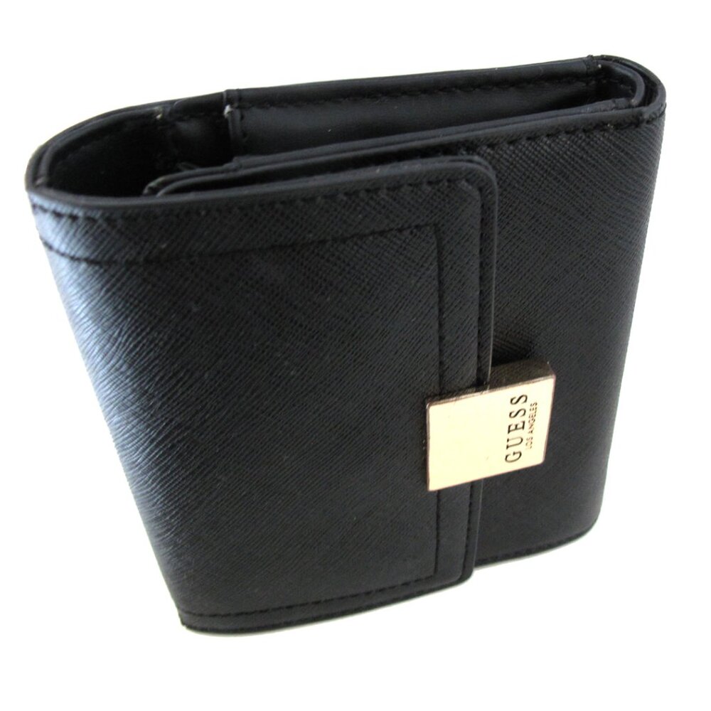 🆕 GUESS WALLET Trifold SABINA color: BLACK & GOLD Tones Multiple Pouches